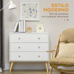 Cómoda com 3 Gavetas com Pés de Madeira de Pinho para Sala de Estar Escritório 80x30x80 cm Branco e Madeira