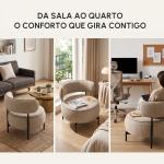 Poltrona de Sala com Assento Rotativo Revestida em Tecido Linho Assento Amplo Acolchoado Espesso Pés de Metal Bege