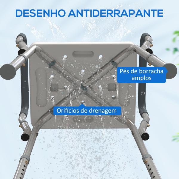 Banco de Duche com Altura Ajustável Banco de Duche de Alumínio Antiderrapante para Idosos e Descapacitados 52x45x57 - 69 cm Azul