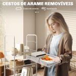 Carrinho Auxiliar com Rodas de 5 Níveis com Cestos de Malha Removíveis e Estrutura de Aço 45x26,5x106 cm Branco