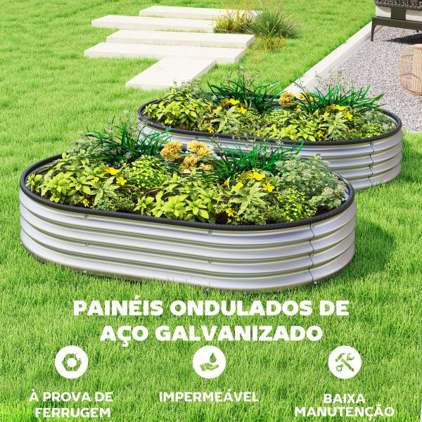 Conjunto de 2 Caixas de Plantio de Exterior em Aço Galvanizado para Terraço Jardim 135x90x30 cm Prateado
