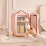 Mini Frigorífico para Cosméticos com 6 L, Porta com Espelho e Luzes LED Ajustáveis, Rosa, 24,3 x 19,4 x 35,6 cm