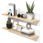 Conjunto de 2 Prateleiras Flutuantes de Parede 80 cm para Sala, Entrada ou Quarto, Carga 3 kg, Branco e Natural