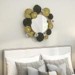 Espelho Decorativo de Parede Metálico para Sala Quarto Corredor 84x84 cm Dourado e Preto