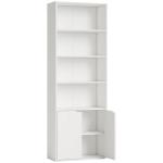 Estante para Livros com 4 Compartimentos Abertos e 1 Armário com 2 Prateleiras Armazenamento Livros Plantas para Sala de Estar Escritório 59x29x180cm Branco