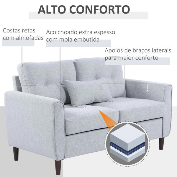 Sofá de 2 lugares Poltrona de dois lugares para sala de estar com almofadas e assento acolchoado fronha lavável 140x78x83 cm cinza claro