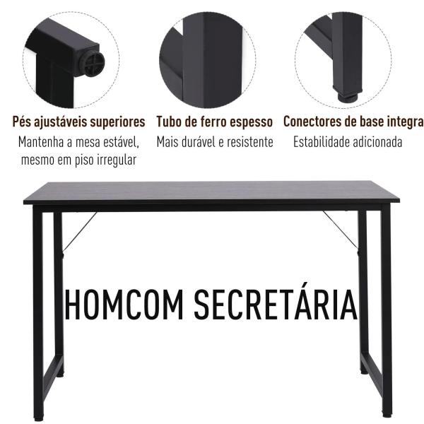 Secdretária Mesa de Computador com Pés Ajustáveis e Estrutura em Aço Secretária Estilo Moderno 120x60x73 cm Marrom Escuro e Preto