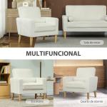 Poltrona Sala de Estar Estofada em Veludo Poltrona de Leitura com Assento com Botões e Pés de Madeira 76x79x82 cm Creme