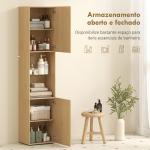 Coluna Casa de Banho Estreita Armário de Banho Alto com 6 Níveis com 2 Portas Prateleira de Vidro 40x31x182 cm Carvalho