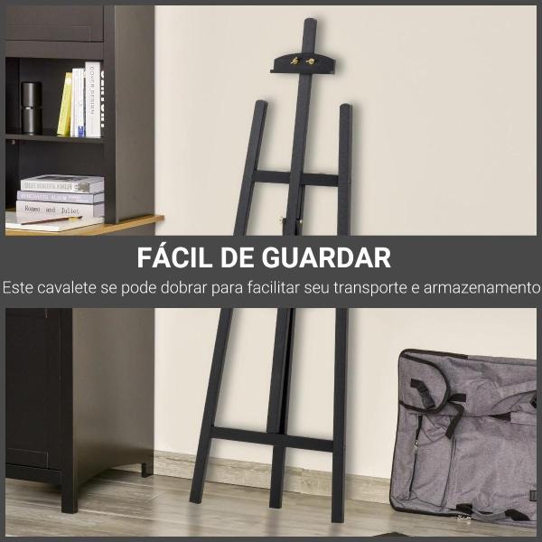 Cavalete para Pintura de Madeira Inclinável 90° com Suporte Tripé e Pincel 51,5x71,5x134,5 cm Preto