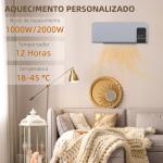 Aquecedor Elétrico de Parede 1000W/2000W com Ecrã LED Controlo Remoto Termostato Temporizador para Áreas de 15 - 20 m² 54,5x12x21,5 cm Cinzento