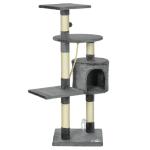Arranhador para Gatos com 4 Níveis com Poste para Afiar as Garras Caverna Plataformas e Brinquedos 40x40x116 cm Cinzento Escuro