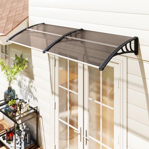 Marquise para Portas e Janelas 195x75 cm Marquise com Proteção para Sol e Chuva com Painéis de Policarbonato Marrom