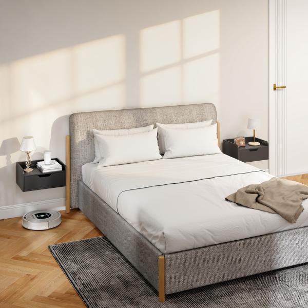 Conjunto de 2 Mesas de Cabeceira de Parede Flutuantes com 1 Gaveta para Quarto 40x30x19,5 cm Preto