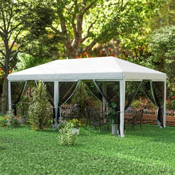 Tenda Dobrável 585x295x270 cm Tenda de Jardim com 6 Mosquiteiros Bolsa de Transporte e Estrutura de Aço Cinza