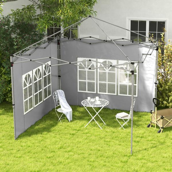 2 Paredes Laterais para Tenda de 3x3 / 3x4 m 295x195 cm Parede de Substituição de Tecido Oxford para Tendas Dobráveis Cinzento Claro