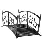 Ponte de Jardim Metálica 1,2 m Ponte Decorativa para Lagos com Corrimãos de Segurança e Design de Folhas Preto