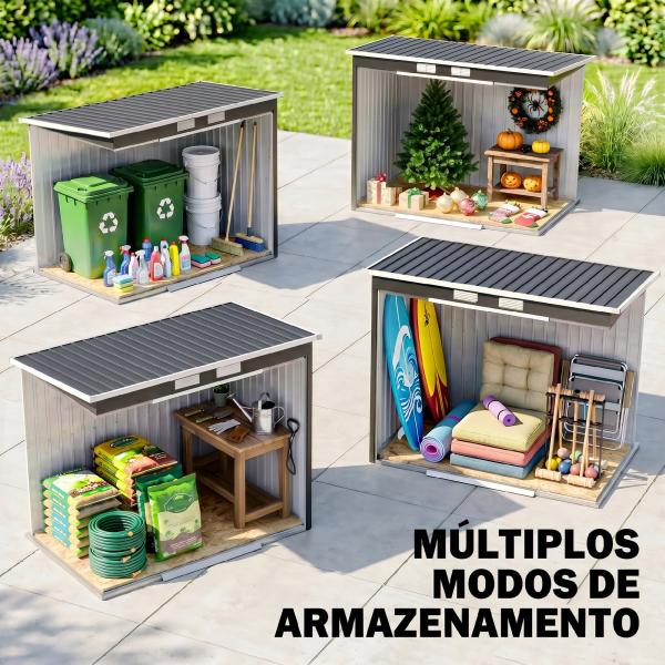 Abrigo de Jardim 213x130x173 Abrigo de Exterior de Aço Galvanizado com Porta Corredeira para Armazenamento Cinza Escuro