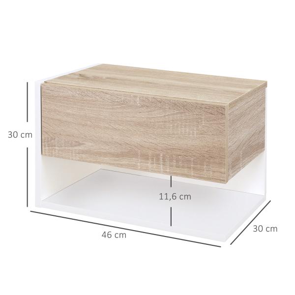 Conjunto de 2 Mesas de Cabeceira Flutuantes com 1 Gaveta e Prateleira Aberta 46x30x30 cm Carvalho e Branco