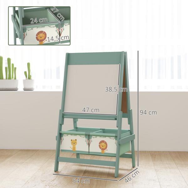 Cavalete de Pintura para Crianças 3 em 1 para Crianças acima de 3 Anos com Rolo de Papel e Cestos de Arrumação 54x46x94 cm Verde