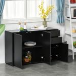 Aparador de Sala de Estar com 3 Portas 2 Gavetas e Prateleira Interior Ajustável Móvel Auxiliar de Armazenamento para Cozinha Dormitório Anti - Rolamento 117x36x74 cm Preto