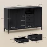 Aparador com 3 Portas e 3 Gavetas Prateleiras Ajustáveis para Cozinha, Entrada Sala de Jantar Quarto 143,5x40x90 cm Preto