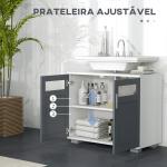 Móvel para Lavatório Pousar com 2 Portas com Vidro Temperado e Prateleira Ajustável 69x35x59 cm Branco e Cinza