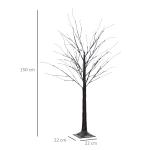 Árvore de Vidoeiro Artificial 150 cm com 96 LEDs Branco Frio, Neve Artificial, Base Metálica e Decoração de Natal Castanha