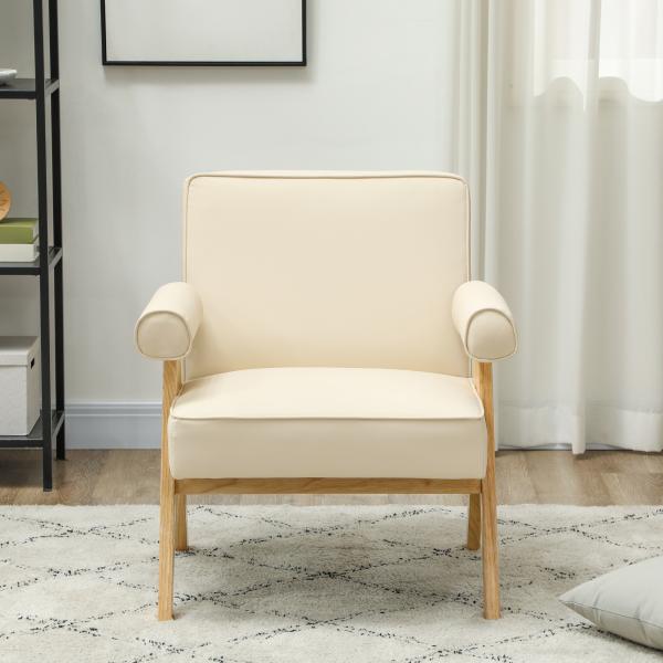 Poltrona Sala de Estar Poltrona Nórdica Poltrona Estofada em PU com Apoio para os Braços 73x70x80 cm Creme