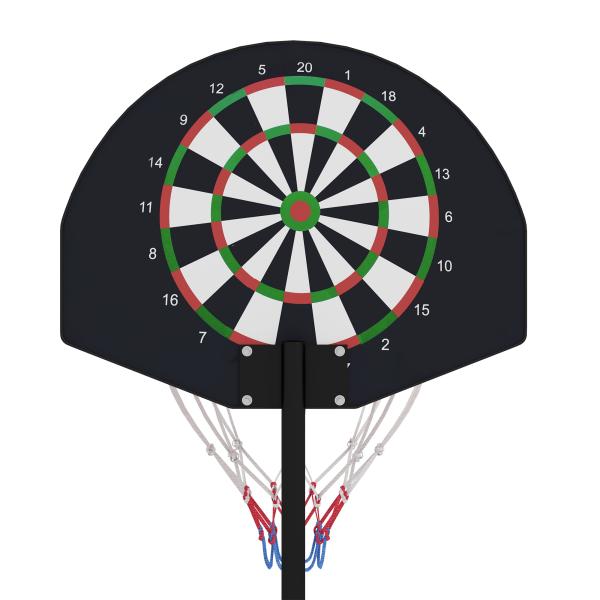 Tabela de Basquetebol com Altura Ajustável 129 - 179 cm Aro de Basquetebol com Alvo Magnético e Dardos Ø38x129 - 179 cm Preto