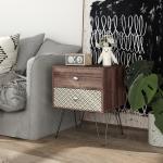 Mesa de Cabeceira com 2 Gavetas Pés de Aço Estilo Boémio Mesa de Cabeceira para Quarto Sala de Estar 45x39x55,5 cm Marrom