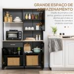 Armário de Cozinha com 1 Gaveta 3 Portas e Armazenamento Aberto Estilo Moderno 119x41x180cm Preto