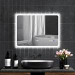 Espelho de Casa de Banho com Luz LED 80x60 cm Bluetooth 3 Cores de Luz Relógio Digital Função Antiembaciamento Função de Memória Prata