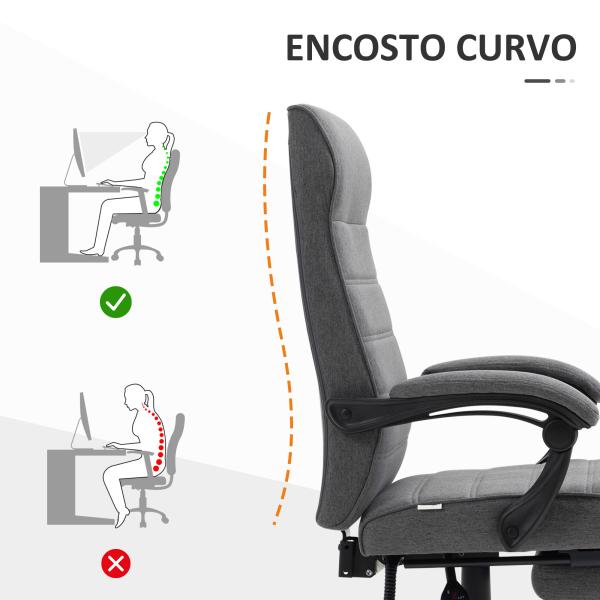 Cadeira de Escritório Giratória Reclinável com Altura Ajustável e Apoio para os Pés Retrátil 68x67x106 - 114 cm Cinza