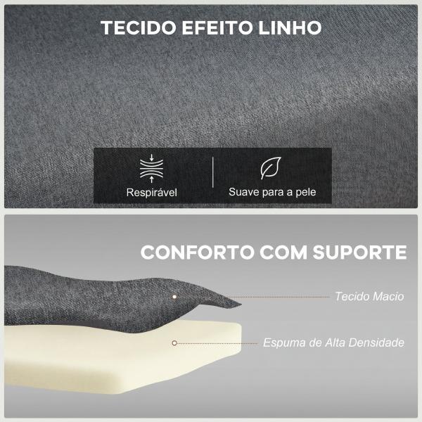 Sofá Cama Individual Dobrável com Encosto Ajustável em 5 Níveis Almofada e Estofado de Linho Sintético 75x70x75 cm Cinzento