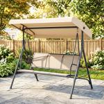 Baloiço de Jardim Exterior de 3 Lugares com Toldo Reclinável Assento Respirável e Estrutura de Aço 175x118x159 cm Bege