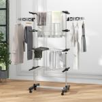 Estendal Vertical Dobrável de 4 Níveis com 6 Rodas 2 Laterais Dobráveis Prateleiras Ajustáveis 142x55x172cm Preto