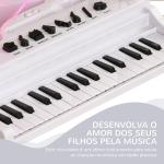 Piano Eletrónico para Crianças com 32 Teclas Microfone Luzes 22 Músicas 4 Tons e Volume Ajustável 37x30,5x60,4 cm Branco