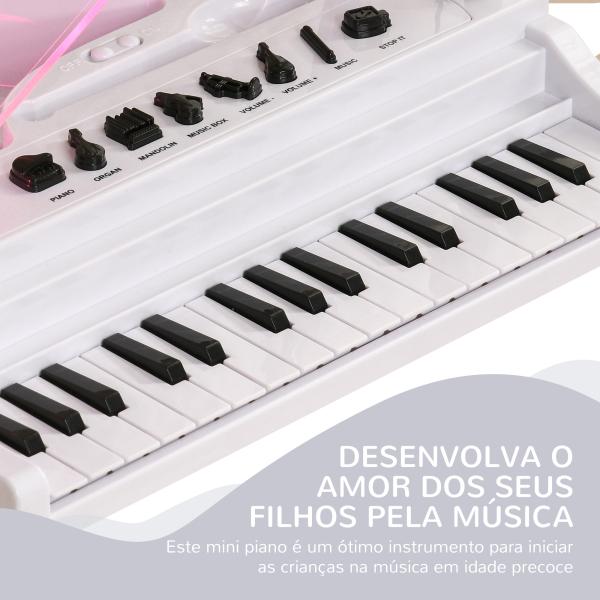 Piano Eletrónico para Crianças com 32 Teclas Microfone Luzes 22 Músicas 4 Tons e Volume Ajustável 37x30,5x60,4 cm Branco