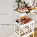 Carrinho Auxiliar com Rodas de 4 Níveis Carrinho de Cozinha com 1 Gaveta e 3 Cestos Carrinho Organizador 45x29,5x117,5 cm Branco