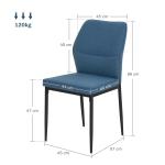 Conjunto de 2 Cadeiras de Jantar Modernas Cadeiras de Cozinha com Assento Acolchoado e Estofado Encosto Curvo 45x57x86 cm Azul Escuro