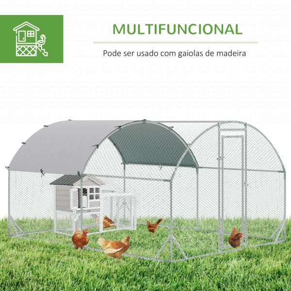 Galinheiro para Exterior para 6 - 12 Galinhas de Aço Galvanizado com Teto de Tecido Oxford 2,8x3,8x1,97m Prata