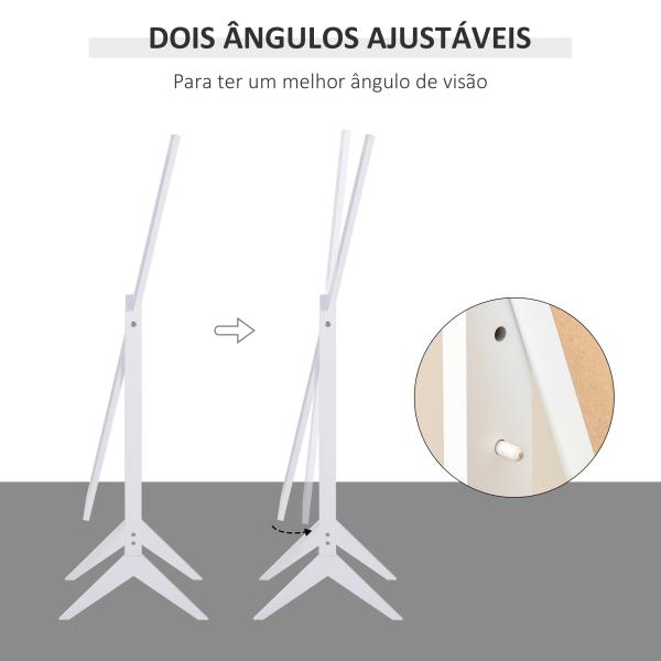 Espelho de maquilhagem de pé reclinável nórdico para quarto sala moldura de madeira 47x46x148 cm branco