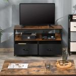 Móvel de TV até 47” Móvel de TV Industrial com Prateleira e 2 Cestos de Tecido Dobráveis para Sala de Estar Dormitório Estrutura de Metal 98x29x56cm Marrom Rústico e Preto