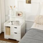 Mesa de Cabeceira Moderna com 2 Gavetas e 3 Compartimentos para Sala de Estar Quarto Carga 30 kg 40x30x60 cm Branco