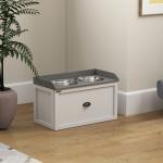 Comedouro Elevado para Cães com 2 Tigelas 2000ml de Aço Inoxidável Gaveta Oculta com Suporte de Madeira 60x30x36cm Branco