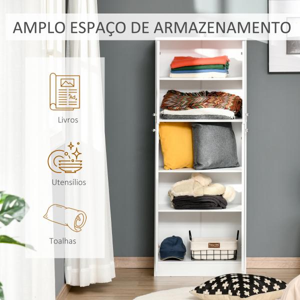 Armário de Arrumação Armário Multiusos com 5 Prateleiras Ajustáveis Móvel Auxiliar para Cozinha Sala Dormitório 59x31x155 cm Branco