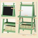 Cavalete de Pintura Infantil 3 em 1 Quadro Dupla Face com Rolo de Papel e Cestos de Arrumação Verde
