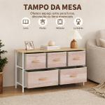 Cómoda com 5 Gavetas de Tecido Cómoda para Quarto Estrutura Metálica 100x30x51.5 cm Madeira e Branco