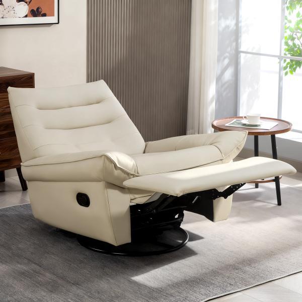 Poltrona Relax Reclinável Manual Giratória Função Baloiço Estofada em PU Reclinável até 135º 97x94x98 cm Creme
